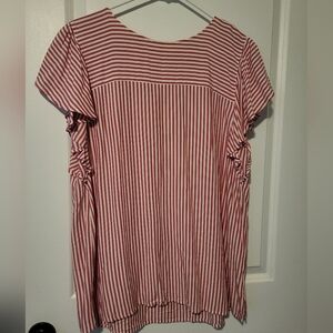LOFT Red and White Striped Blouse